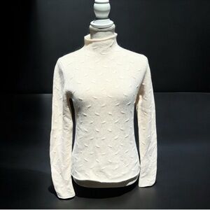 Glenshiel Cream Oatmeal White Mock Neck Cashmere Sweater Women's Size Medium